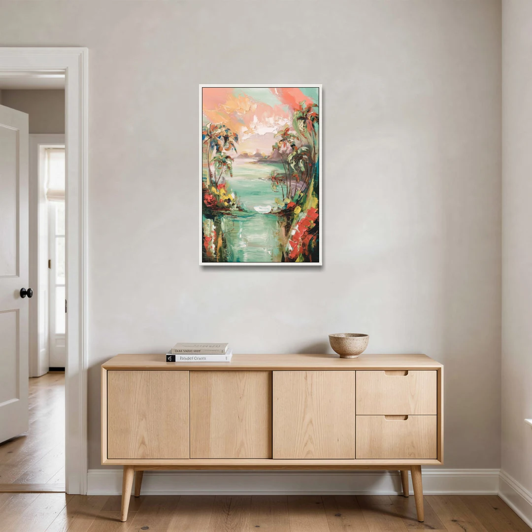 Orlando Tropical Landscape - White Framed Canvas Wall Art - Coffee Table - 24x36