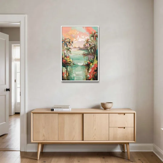Orlando Tropical Landscape - White Framed Canvas Wall Art - Coffee Table - 24x36