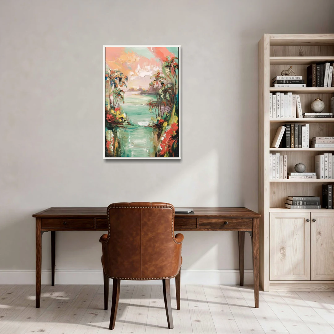 Orlando Tropical Landscape - White Framed Canvas Wall Art - Office - 24x36