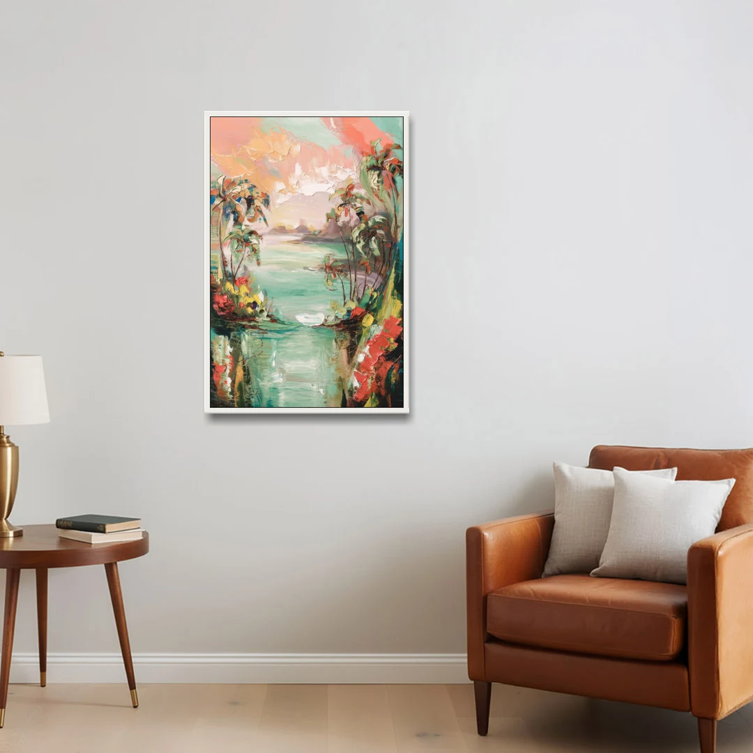 Orlando Tropical Landscape - White Framed Canvas Wall Art - Sofa - 24x36