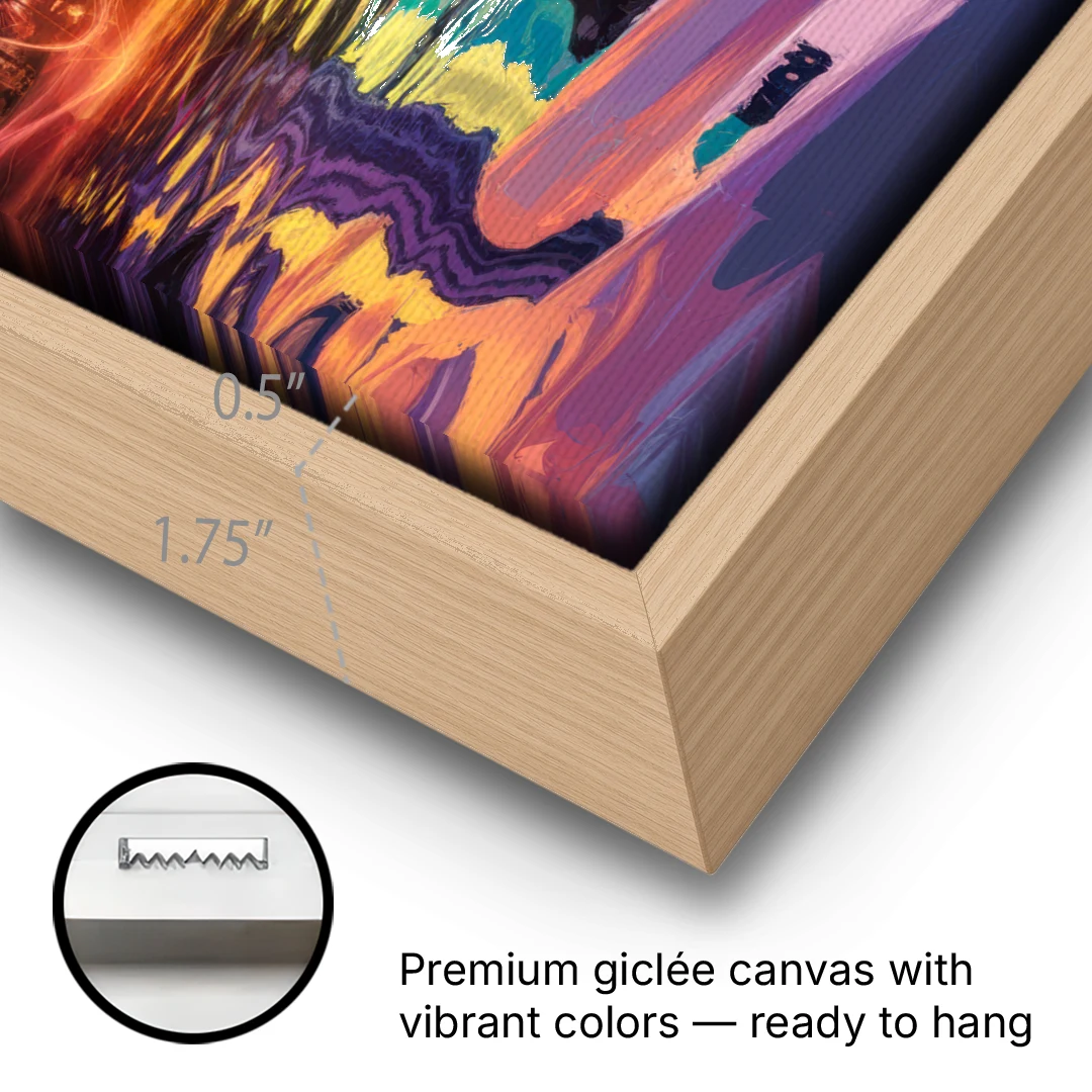 Orlando Vibrant Street Art - Oak Framed Canvas Wall Art - Gallery Wrap Corner