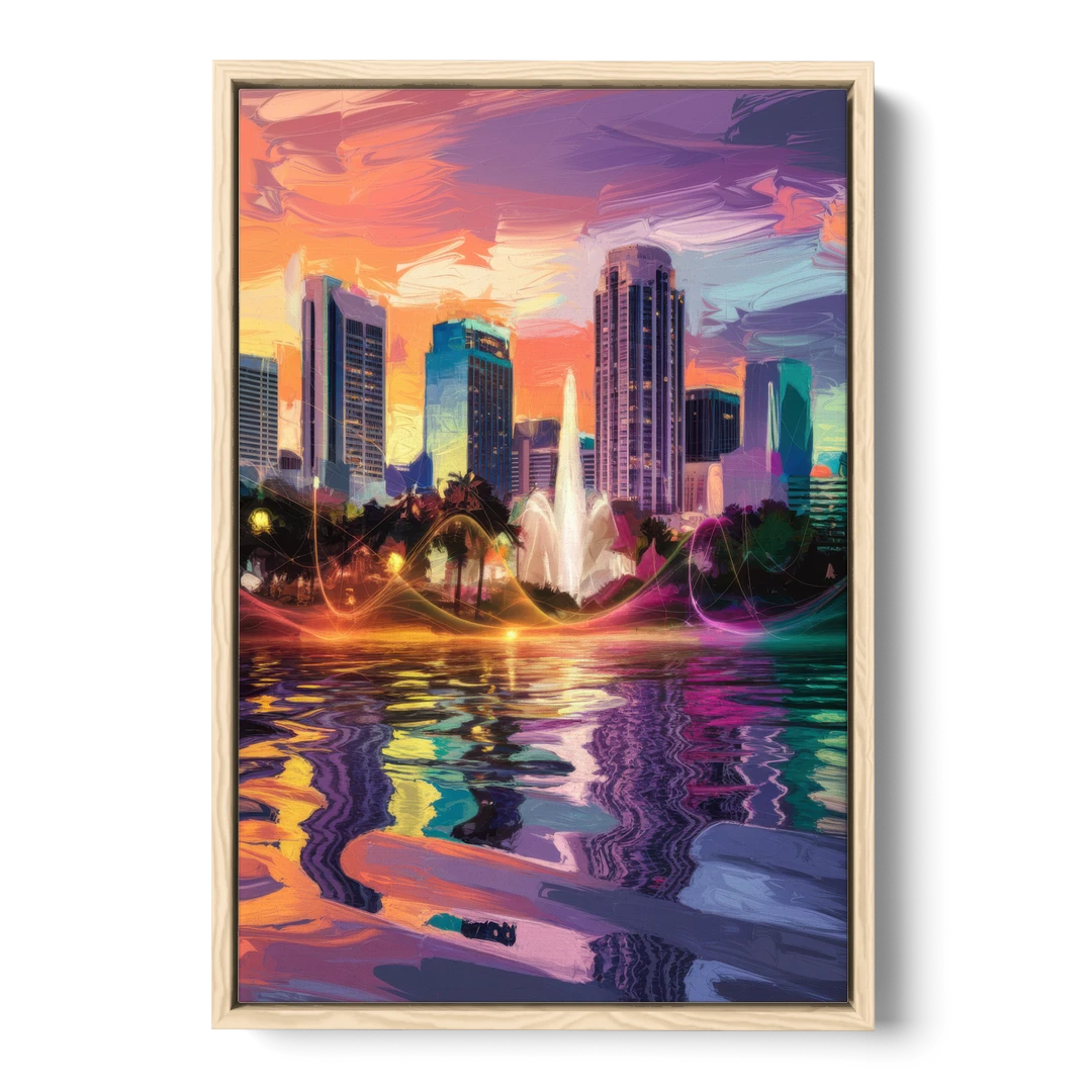 Orlando Vibrant Street Art - Oak Framed Canvas Wall Art - Front