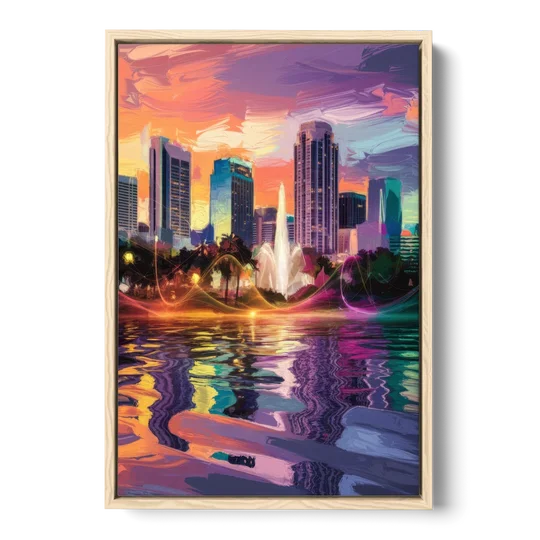 Orlando Vibrant Street Art - Oak Framed Canvas Wall Art - Front