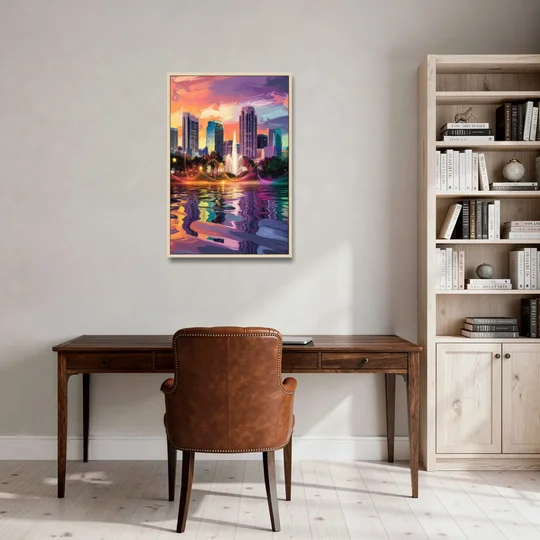 Orlando Vibrant Street Art - Oak Framed Canvas Wall Art - Office - 24x36