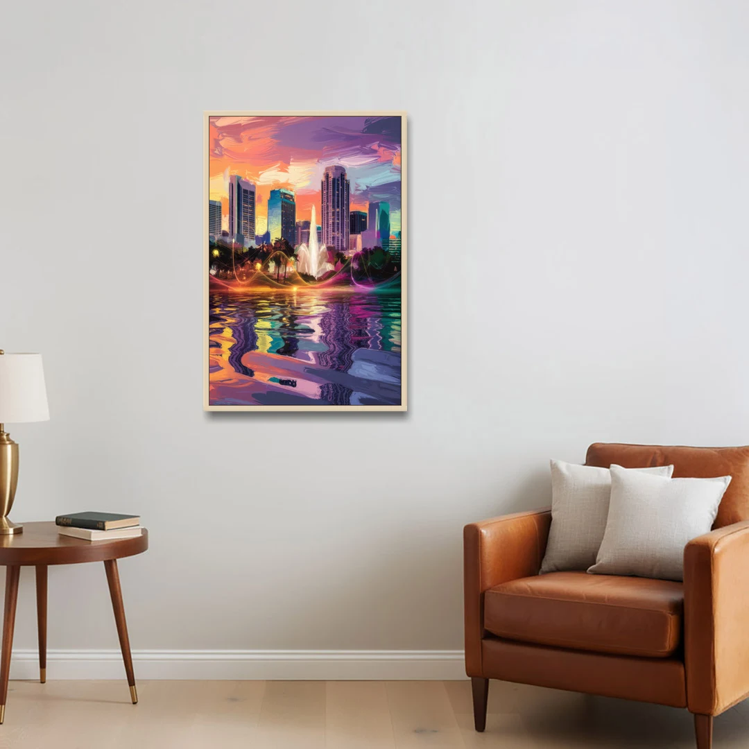 Orlando Vibrant Street Art - Oak Framed Canvas Wall Art - Sofa - 24x36
