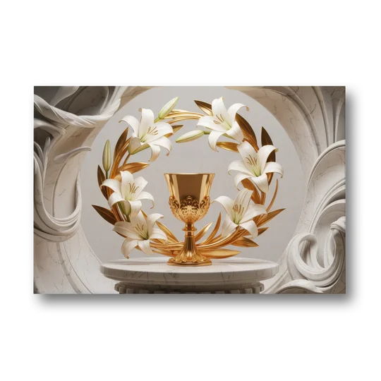 Ornate Chalice in White and Gold - Canvas Wall Art - Front