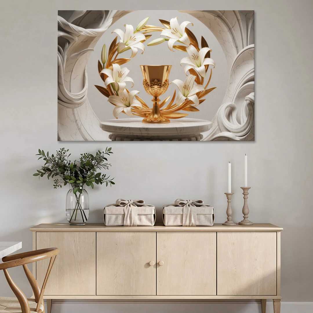 Ornate Chalice in White and Gold - Canvas Wall Art - Coffee Table - 60x40