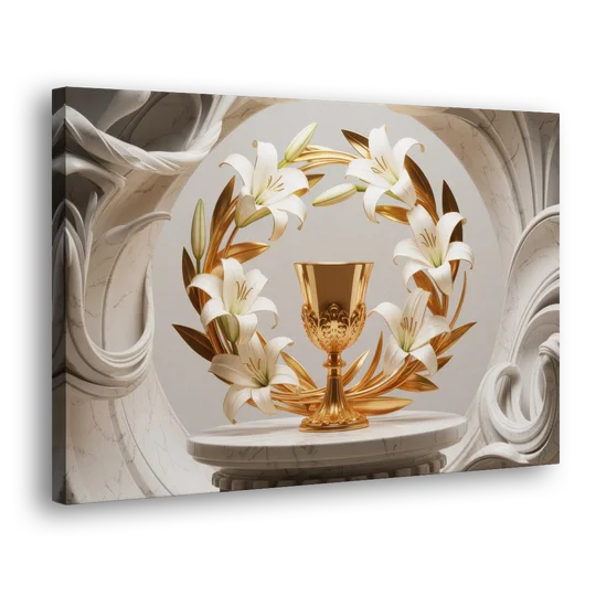Ornate Chalice in White and Gold - Canvas Wall Art - Side