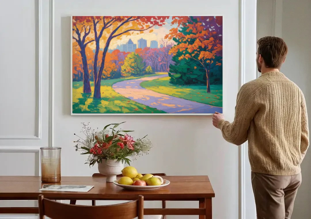 Ottawa Autumn Foliage canvas wall art above a dining table