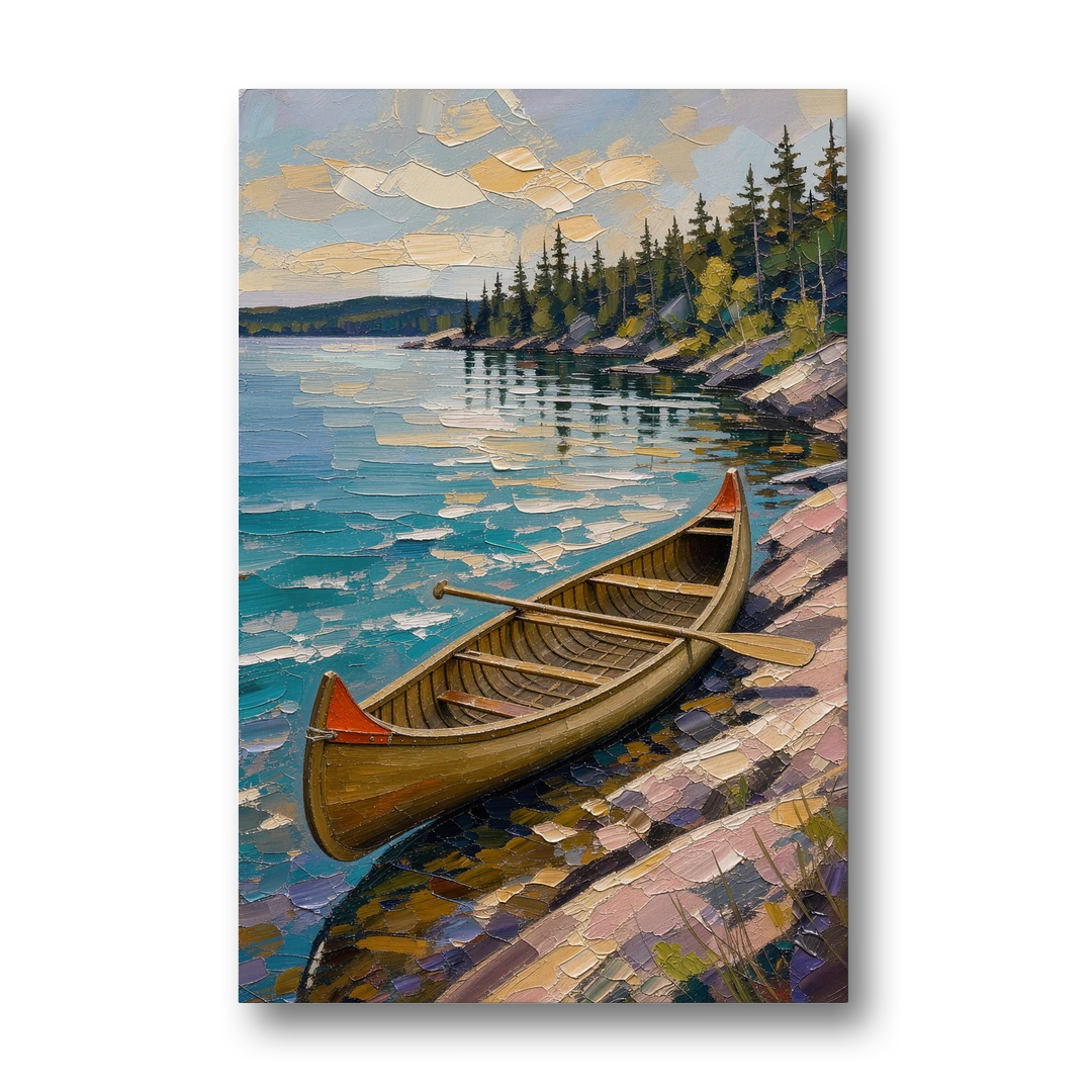 Outdoorsy Wall Art of a Lakeside Canoe - Canvas Wall Art - Front