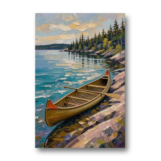 Outdoorsy Wall Art of a Lakeside Canoe - Canvas Wall Art - Front
