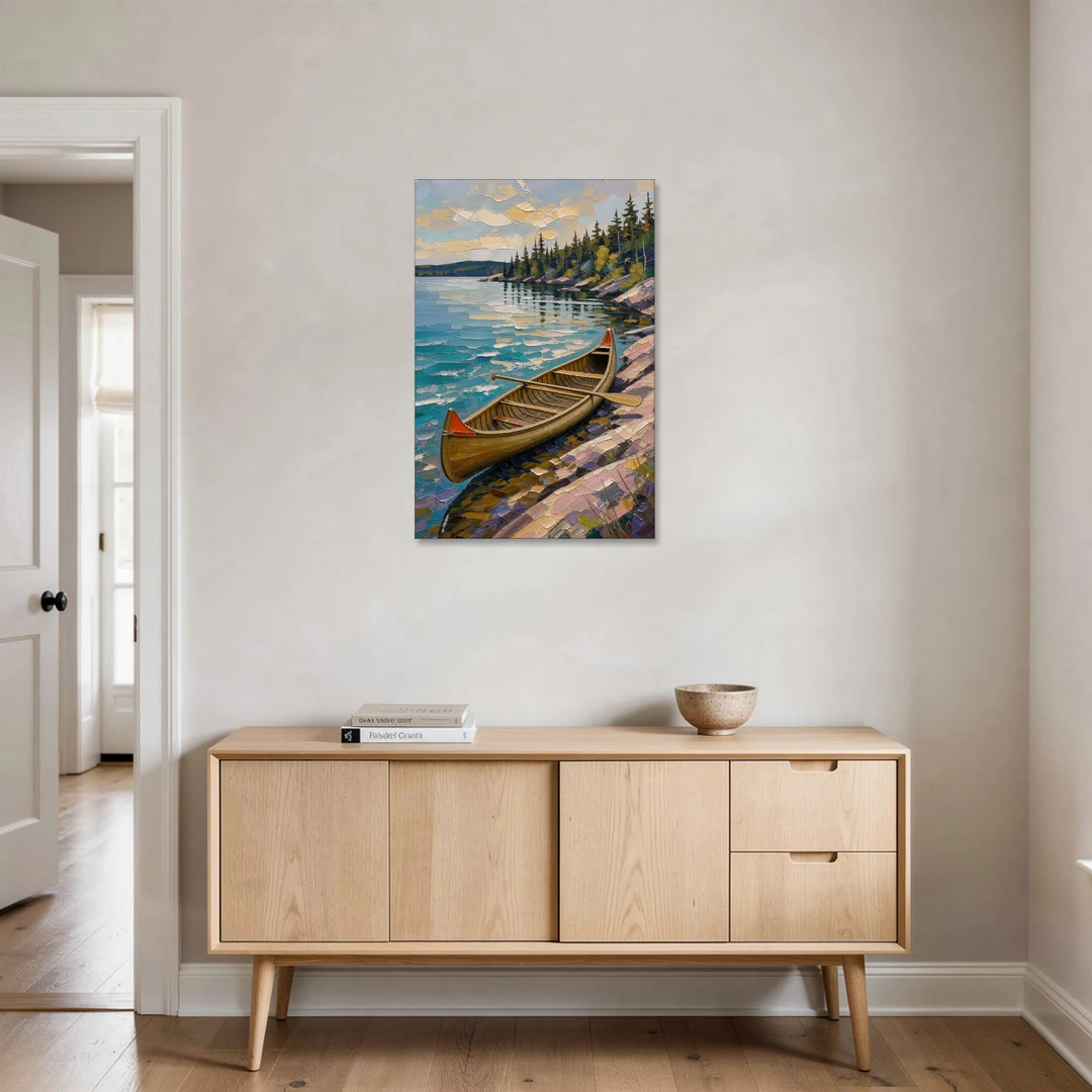 Outdoorsy Wall Art of a Lakeside Canoe - Canvas Wall Art - Coffee Table - 24x36