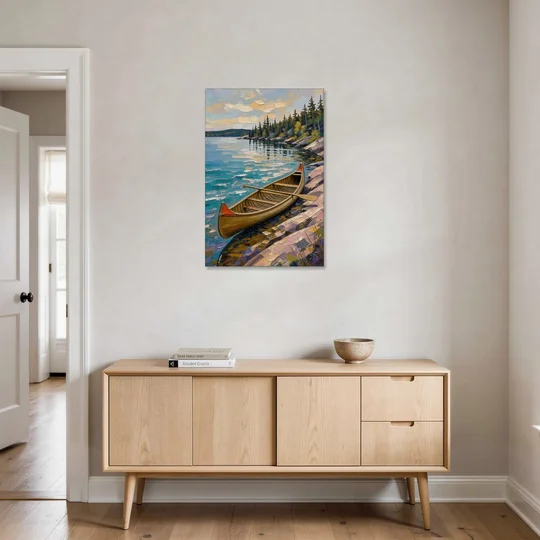 Outdoorsy Wall Art of a Lakeside Canoe - Canvas Wall Art - Coffee Table - 24x36