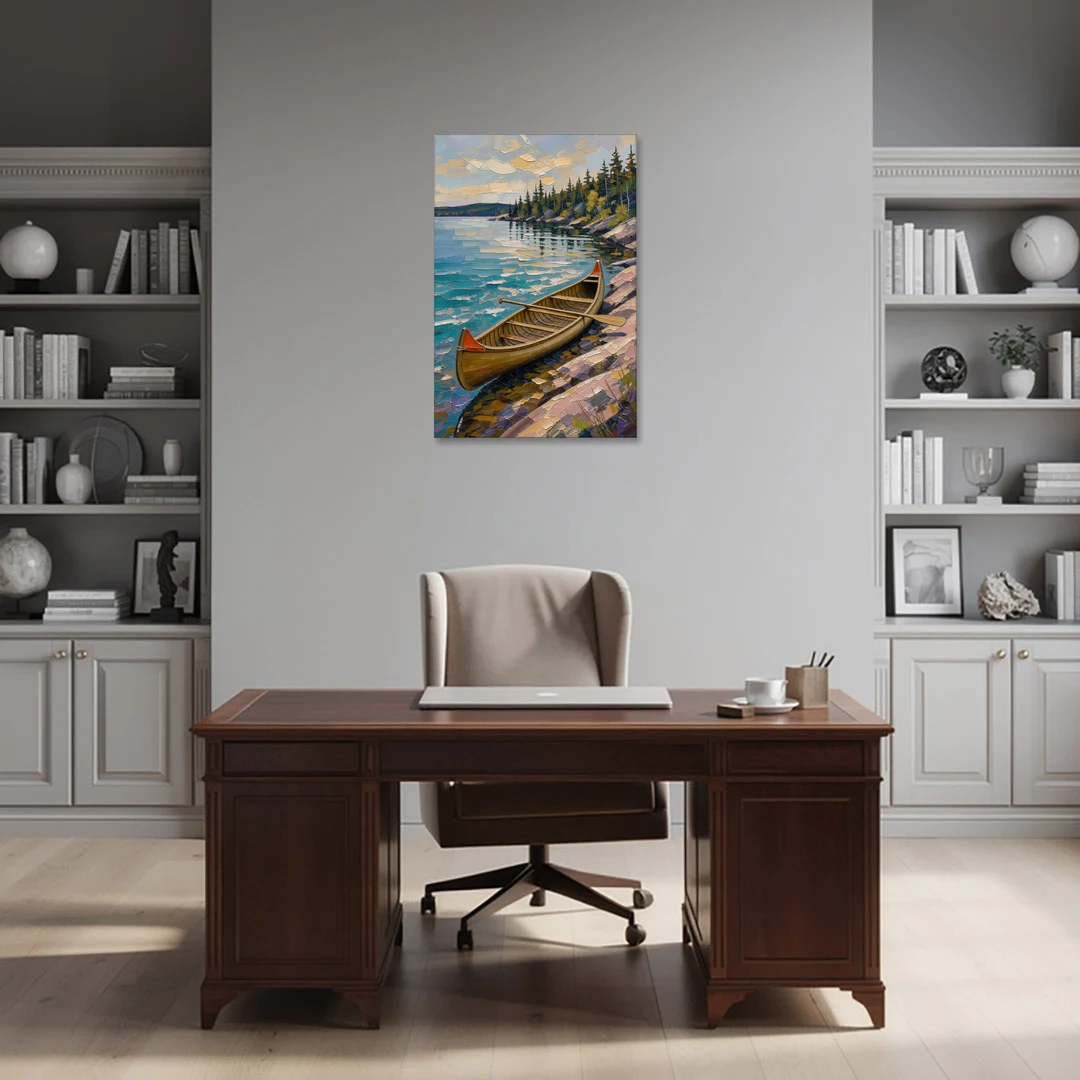 Outdoorsy Wall Art of a Lakeside Canoe - Canvas Wall Art - Office - 24x36