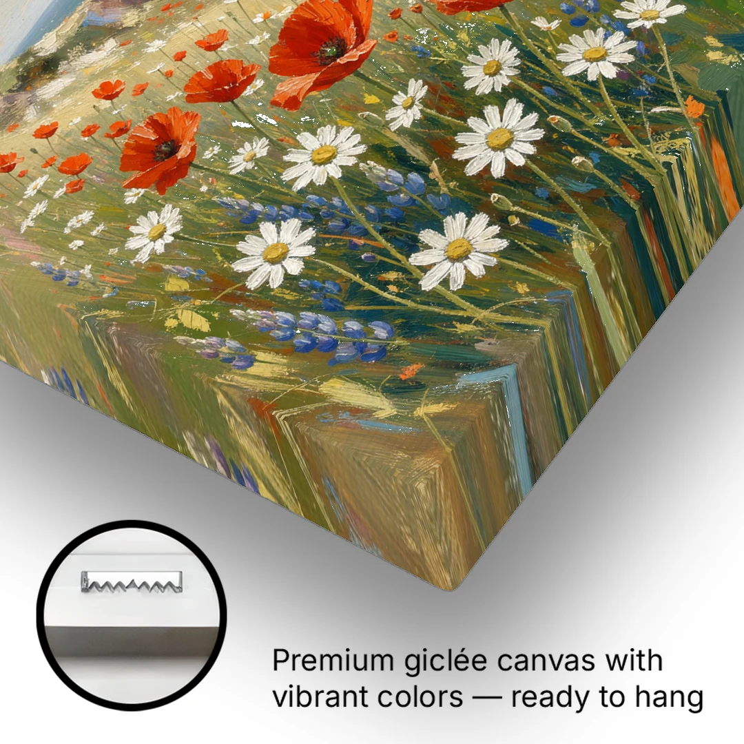 Over the Couch Wall Art with Seaside Poppies - Canvas Wall Art - Gallery Wrap Corner