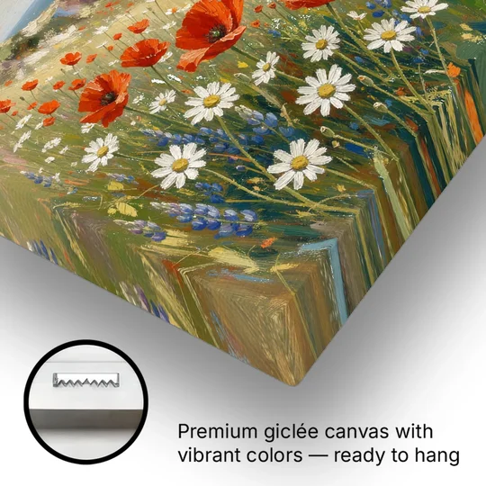 Over the Couch Wall Art with Seaside Poppies - Canvas Wall Art - Gallery Wrap Corner