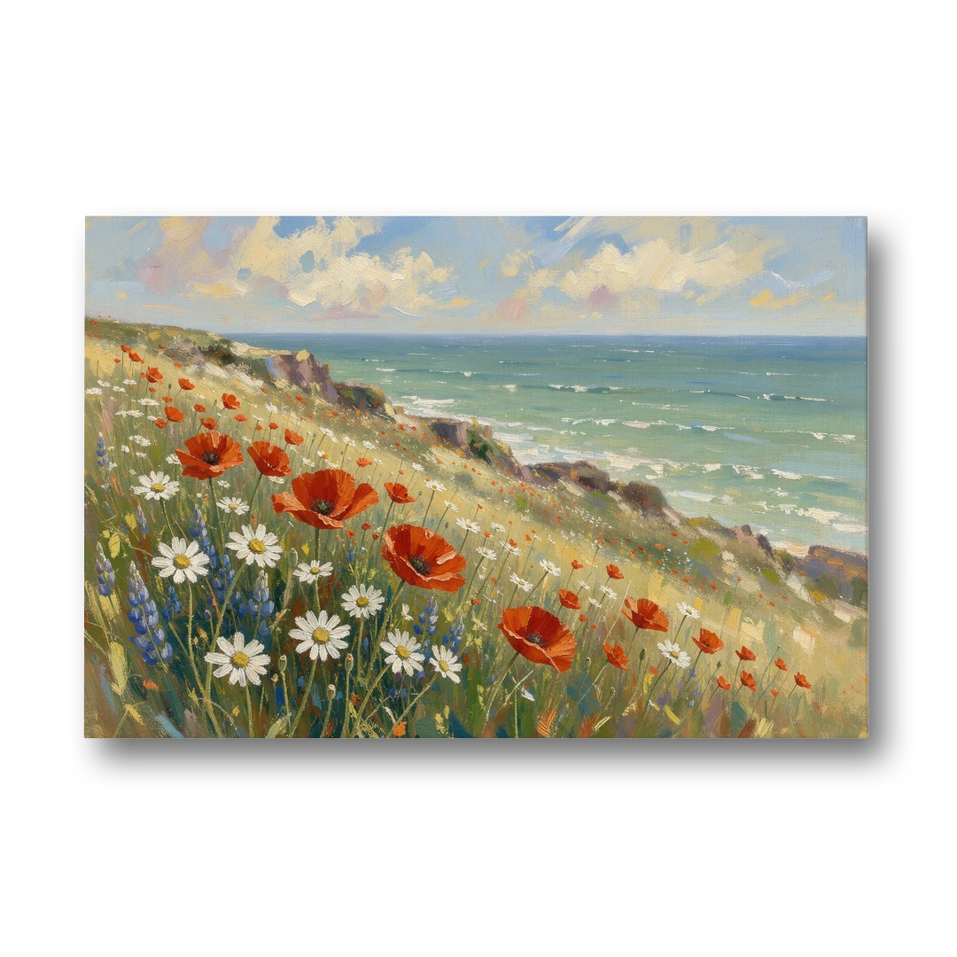 Over the Couch Wall Art with Seaside Poppies - Canvas Wall Art - Front