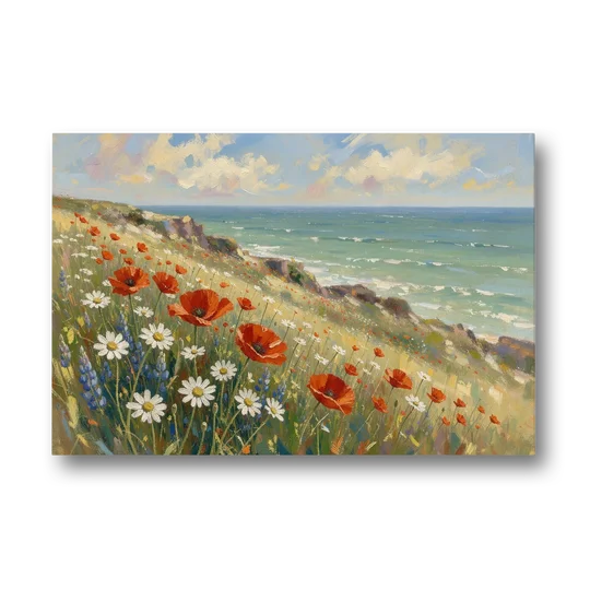 Over the Couch Wall Art with Seaside Poppies - Canvas Wall Art - Front