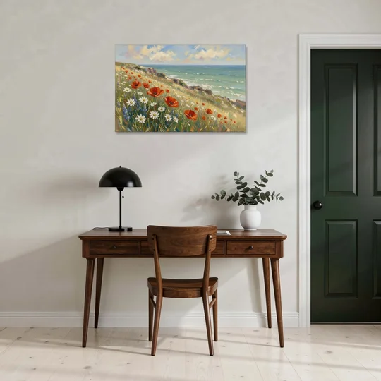 Over the Couch Wall Art with Seaside Poppies - Canvas Wall Art - Office - 36x24
