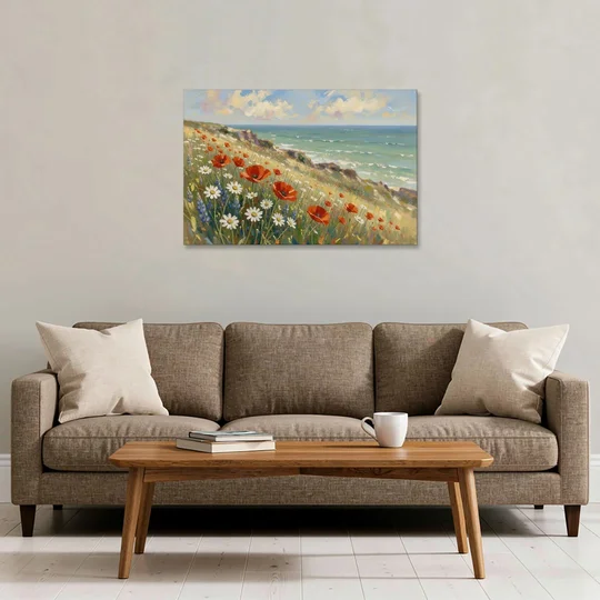 Over the Couch Wall Art with Seaside Poppies - Canvas Wall Art - Sofa - 36x24