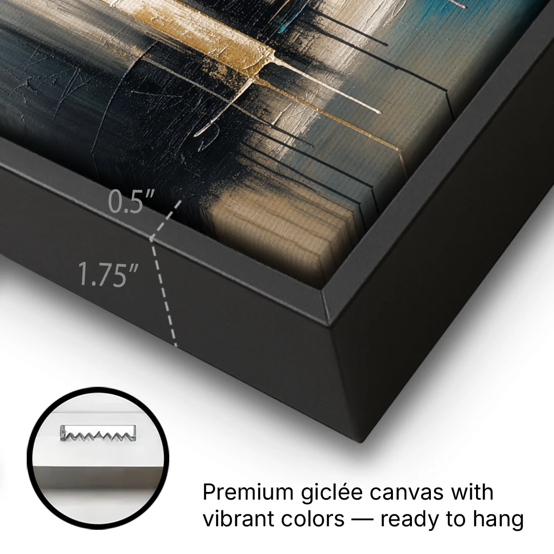 Overlapping Ivory and Slate Arches - Black Framed Canvas Wall Art - Gallery Wrap Corner