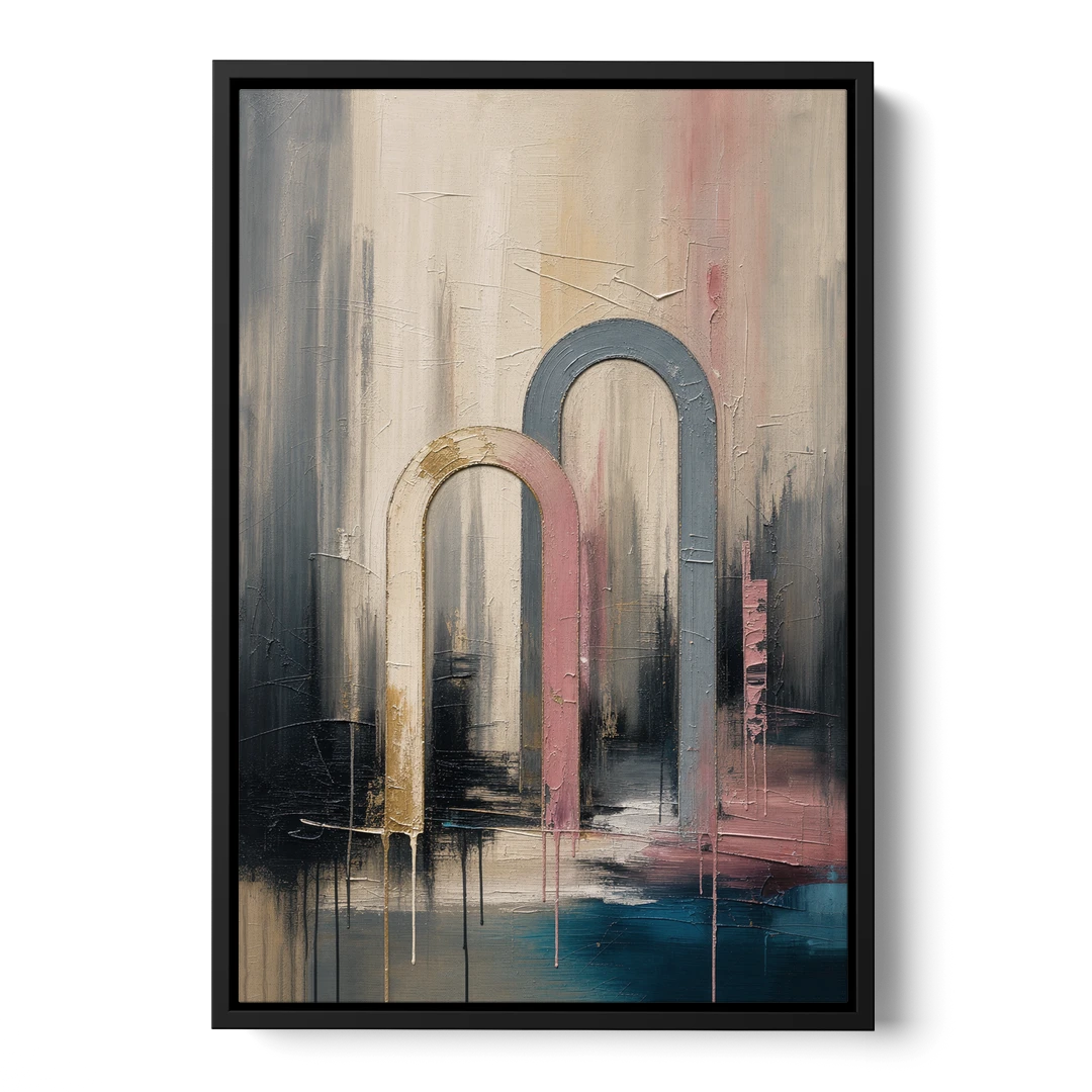 Overlapping Ivory and Slate Arches - Black Framed Canvas Wall Art - Front