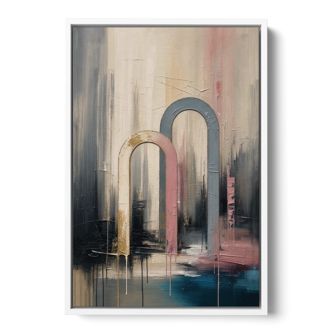 Overlapping Ivory and Slate Arches - White Framed Canvas Wall Art - Front