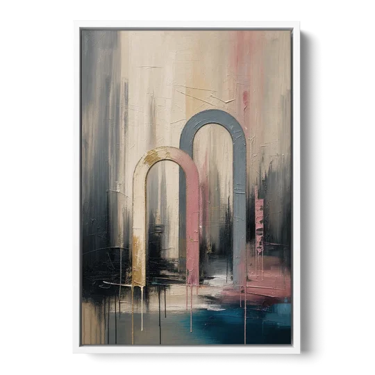Overlapping Ivory and Slate Arches - White Framed Canvas Wall Art - Front