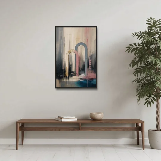 Overlapping Ivory and Slate Arches - Black Framed Canvas Wall Art - Coffee Table - 24x36