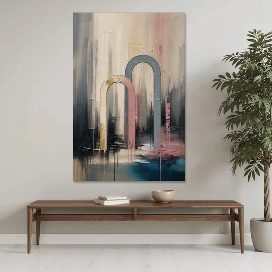 Overlapping Ivory and Slate Arches - Canvas Wall Art - Coffee Table - 40x60