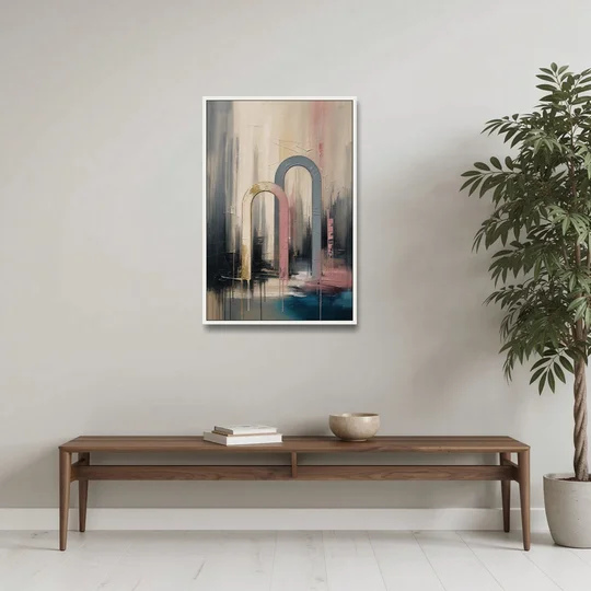 Overlapping Ivory and Slate Arches - White Framed Canvas Wall Art - Coffee Table - 24x36