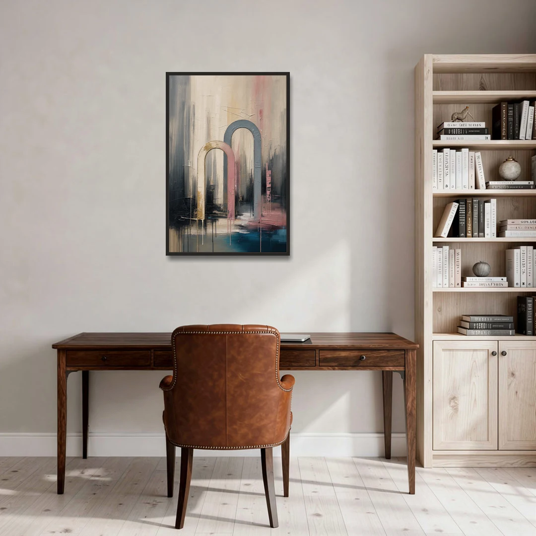 Overlapping Ivory and Slate Arches - Black Framed Canvas Wall Art - Office - 24x36