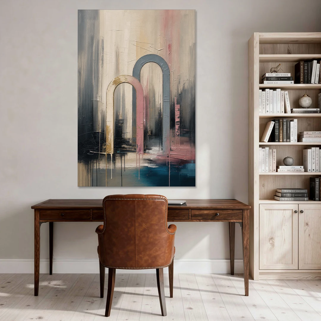 Overlapping Ivory and Slate Arches - Canvas Wall Art - Office - 40x60