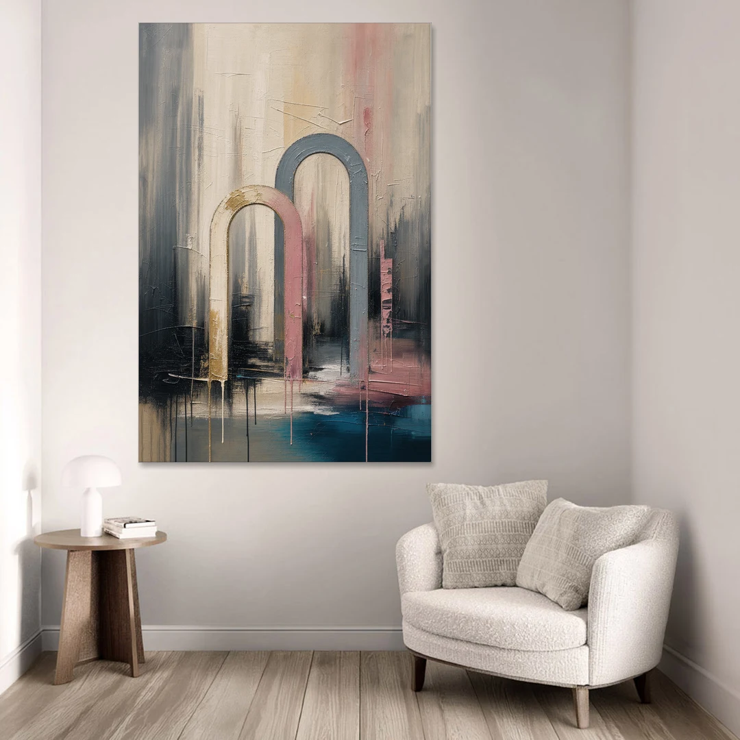 Overlapping Ivory and Slate Arches - Canvas Wall Art - Sofa - 40x60