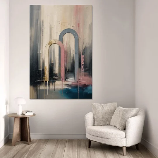 Overlapping Ivory and Slate Arches - Canvas Wall Art - Sofa - 40x60