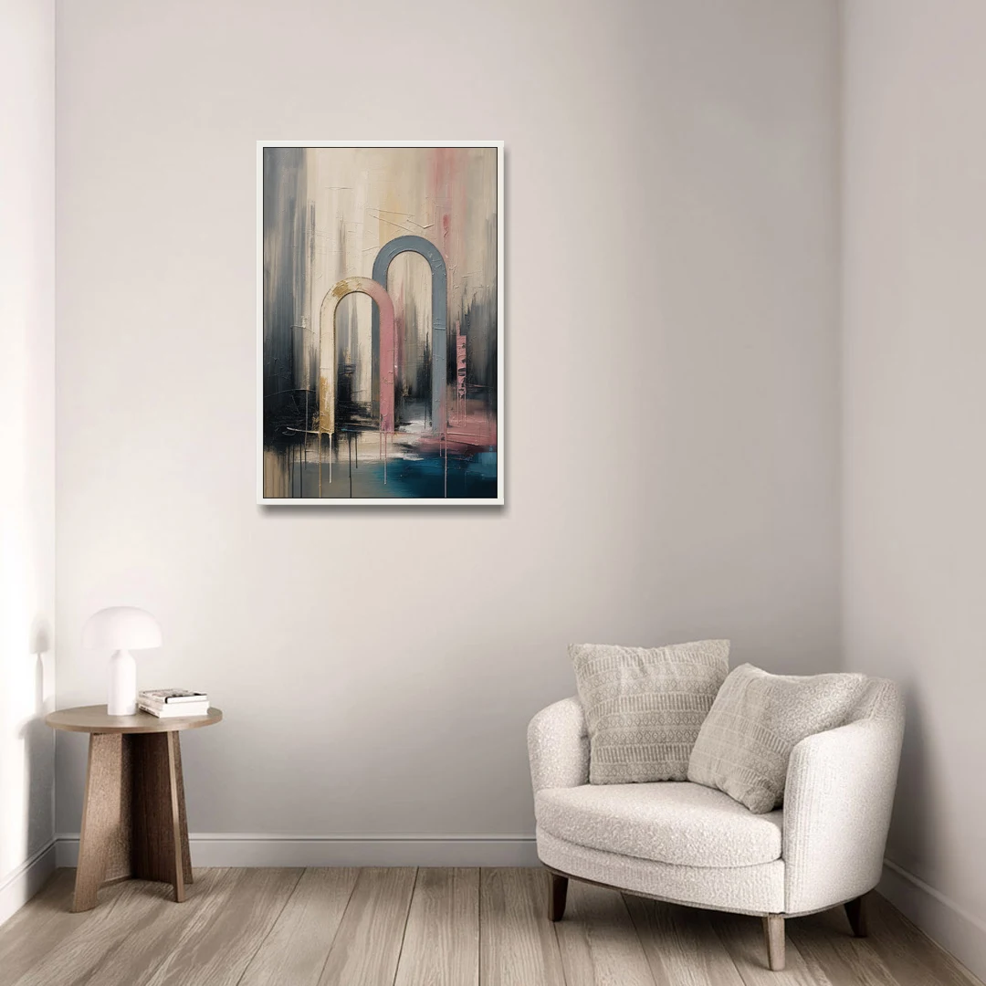 Overlapping Ivory and Slate Arches - White Framed Canvas Wall Art - Sofa - 24x36