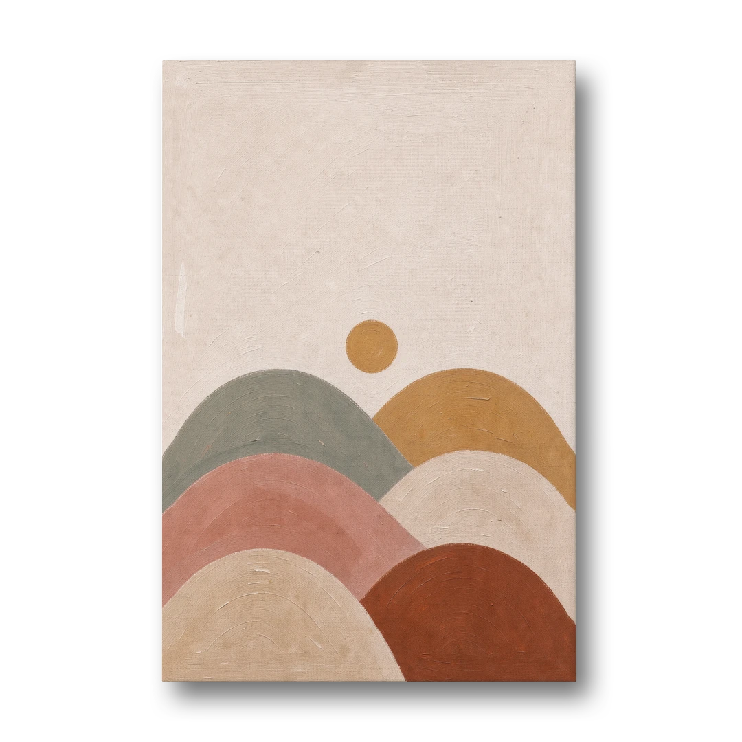 Overlapping Scalloped Hills Under a Small Sun - Canvas Wall Art - Front