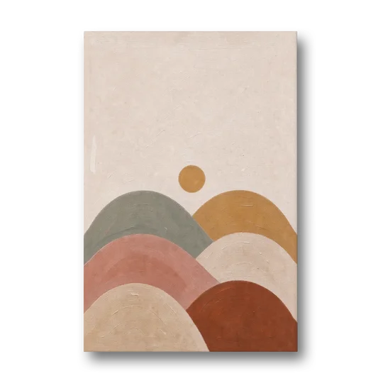 Overlapping Scalloped Hills Under a Small Sun - Canvas Wall Art - Front
