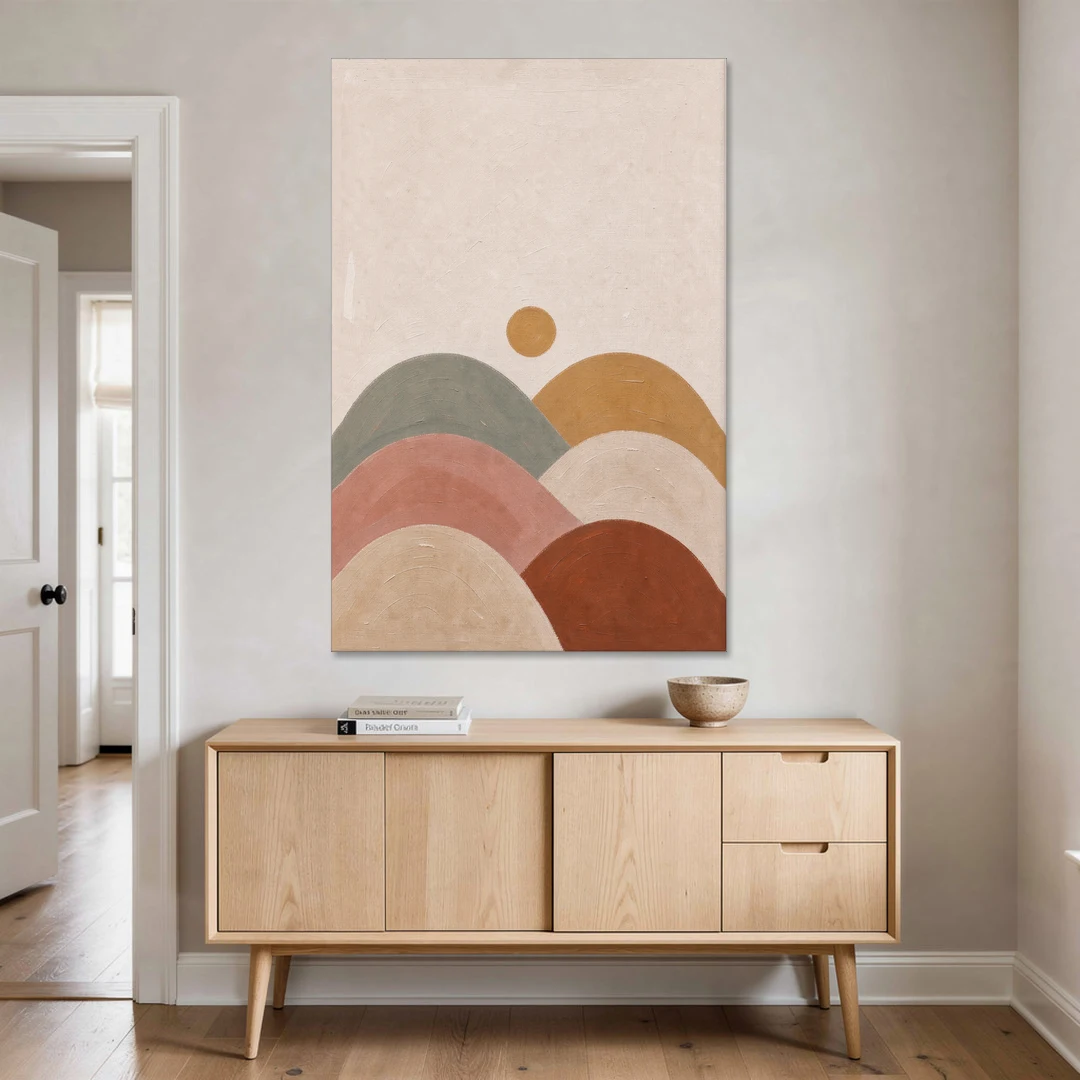 Overlapping Scalloped Hills Under a Small Sun - Canvas Wall Art - Coffee Table - 40x60