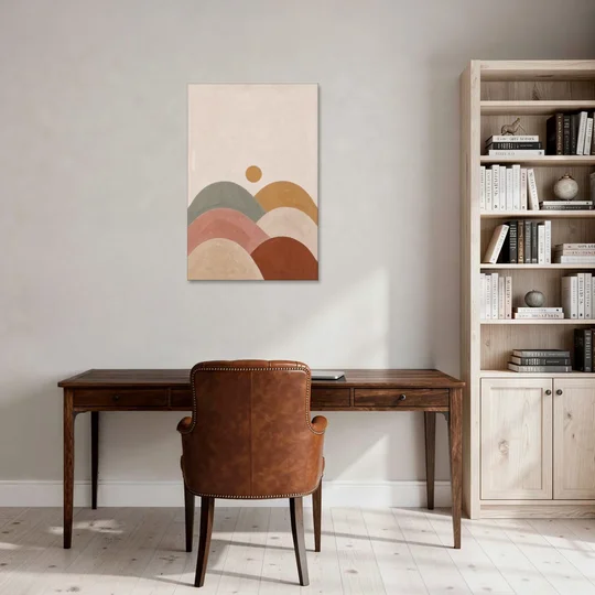 Overlapping Scalloped Hills Under a Small Sun - Canvas Wall Art - Office - 24x36