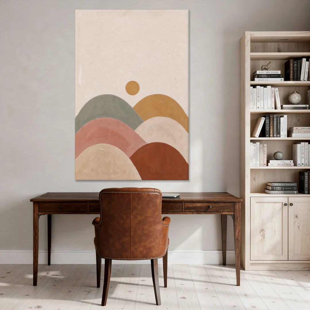 Overlapping Scalloped Hills Under a Small Sun - Canvas Wall Art - Office - 40x60