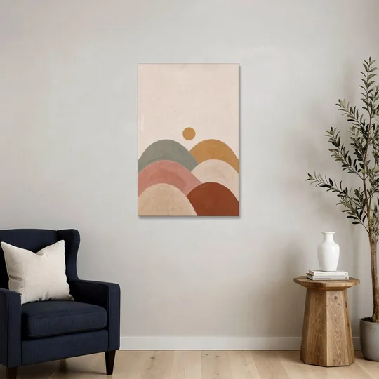 Overlapping Scalloped Hills Under a Small Sun - Canvas Wall Art - Sofa - 24x36
