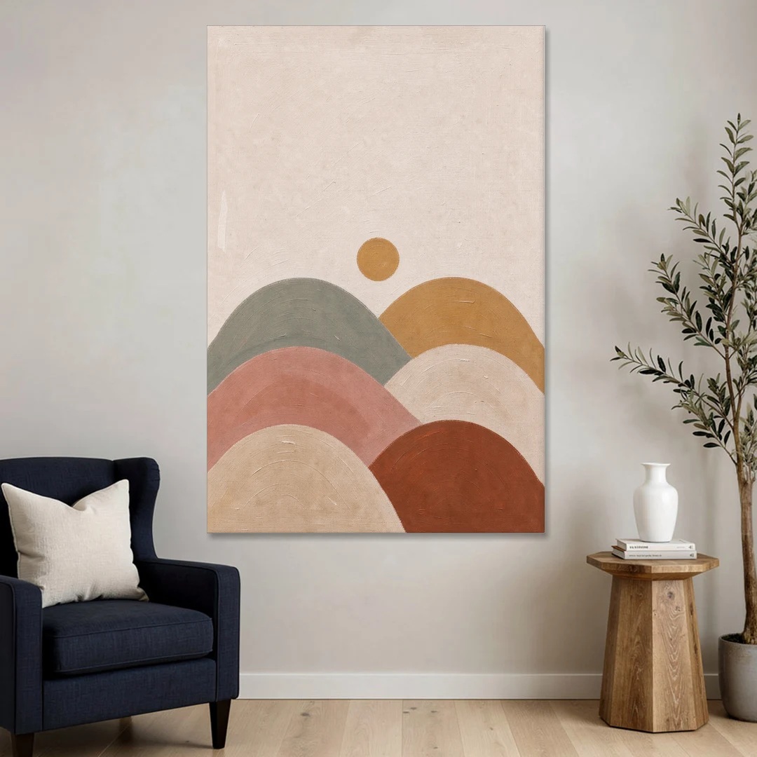 Overlapping Scalloped Hills Under a Small Sun - Canvas Wall Art - Sofa - 40x60