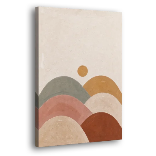 Overlapping Scalloped Hills Under a Small Sun - Canvas Wall Art - Side