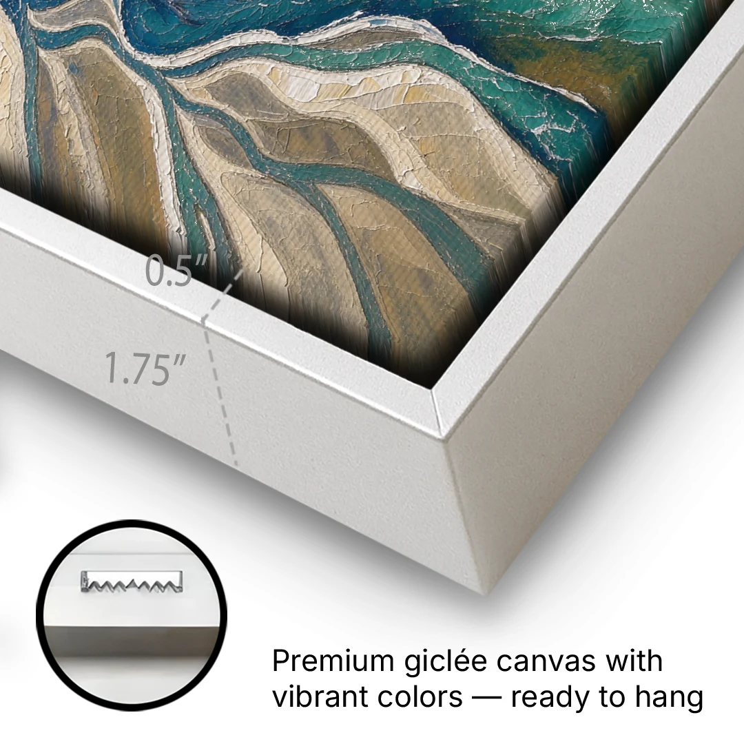 Oversized Canvas Wall Art of a Braided River Delta - White Framed Canvas Wall Art - Gallery Wrap Corner