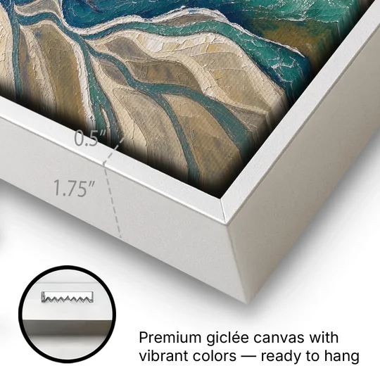 Oversized Canvas Wall Art of a Braided River Delta - White Framed Canvas Wall Art - Gallery Wrap Corner