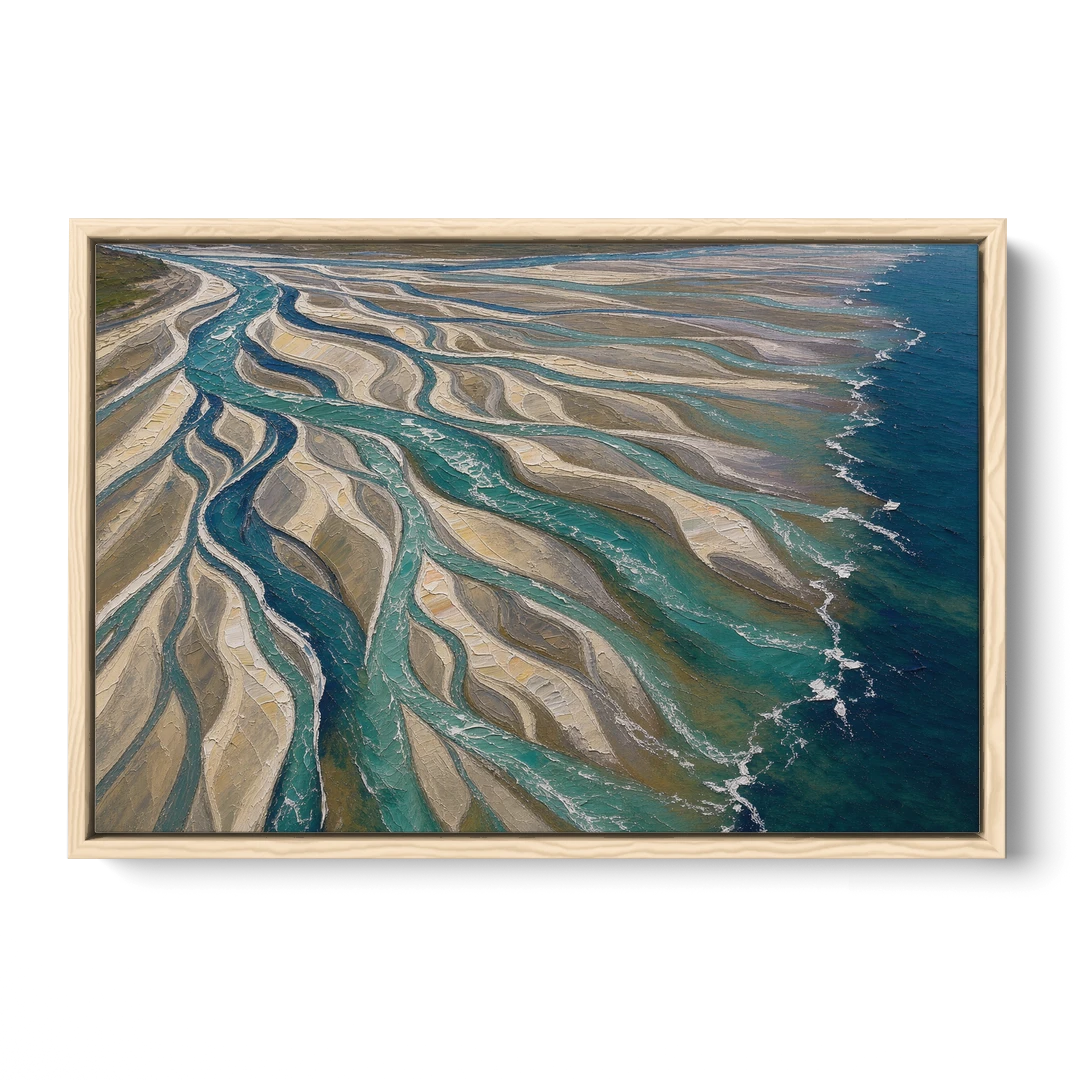Oversized Canvas Wall Art of a Braided River Delta - Oak Framed Canvas Wall Art - Front