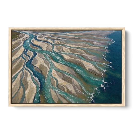 Oversized Canvas Wall Art of a Braided River Delta - Oak Framed Canvas Wall Art - Front
