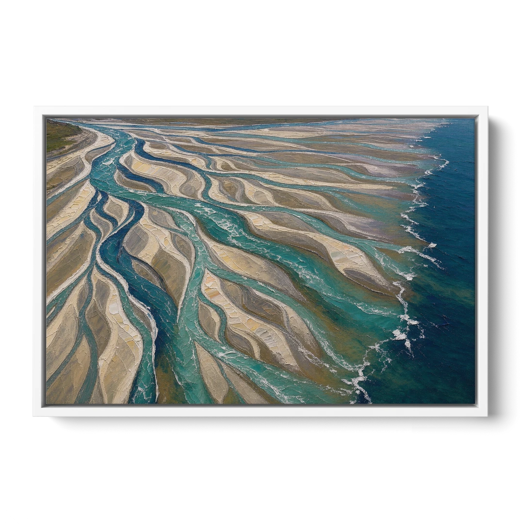 Oversized Canvas Wall Art of a Braided River Delta - White Framed Canvas Wall Art - Front