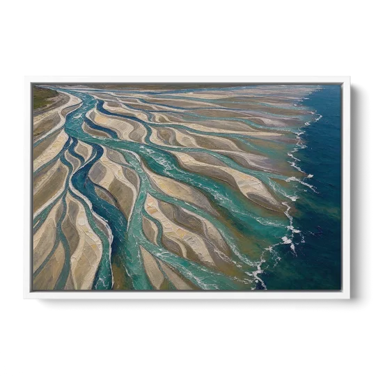 Oversized Canvas Wall Art of a Braided River Delta - White Framed Canvas Wall Art - Front